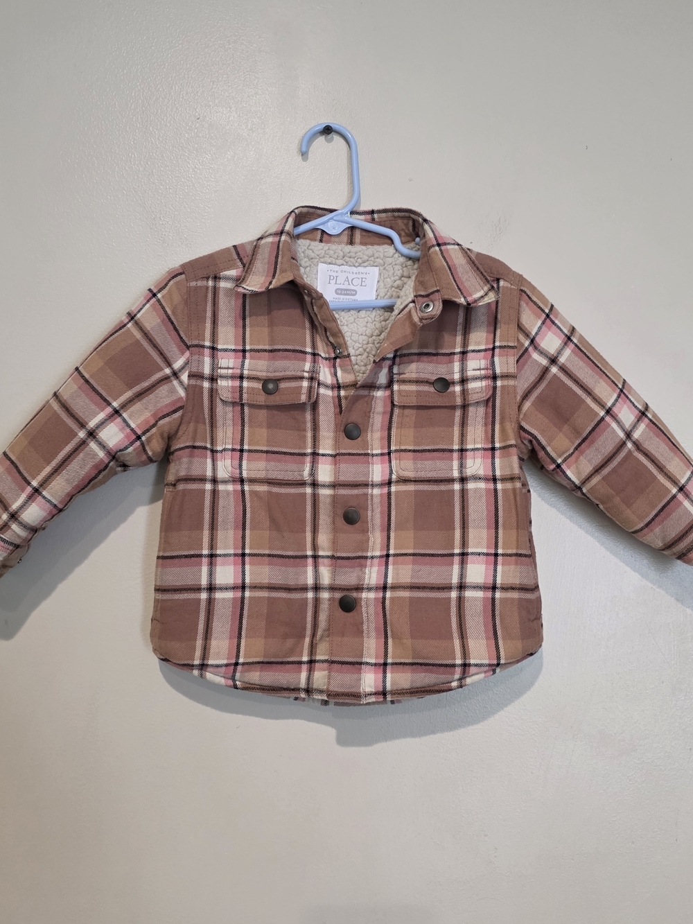 The Children's Place Toddler Plaid Sherpa Lined Flannel Snap Shirt Jacket 18-24M